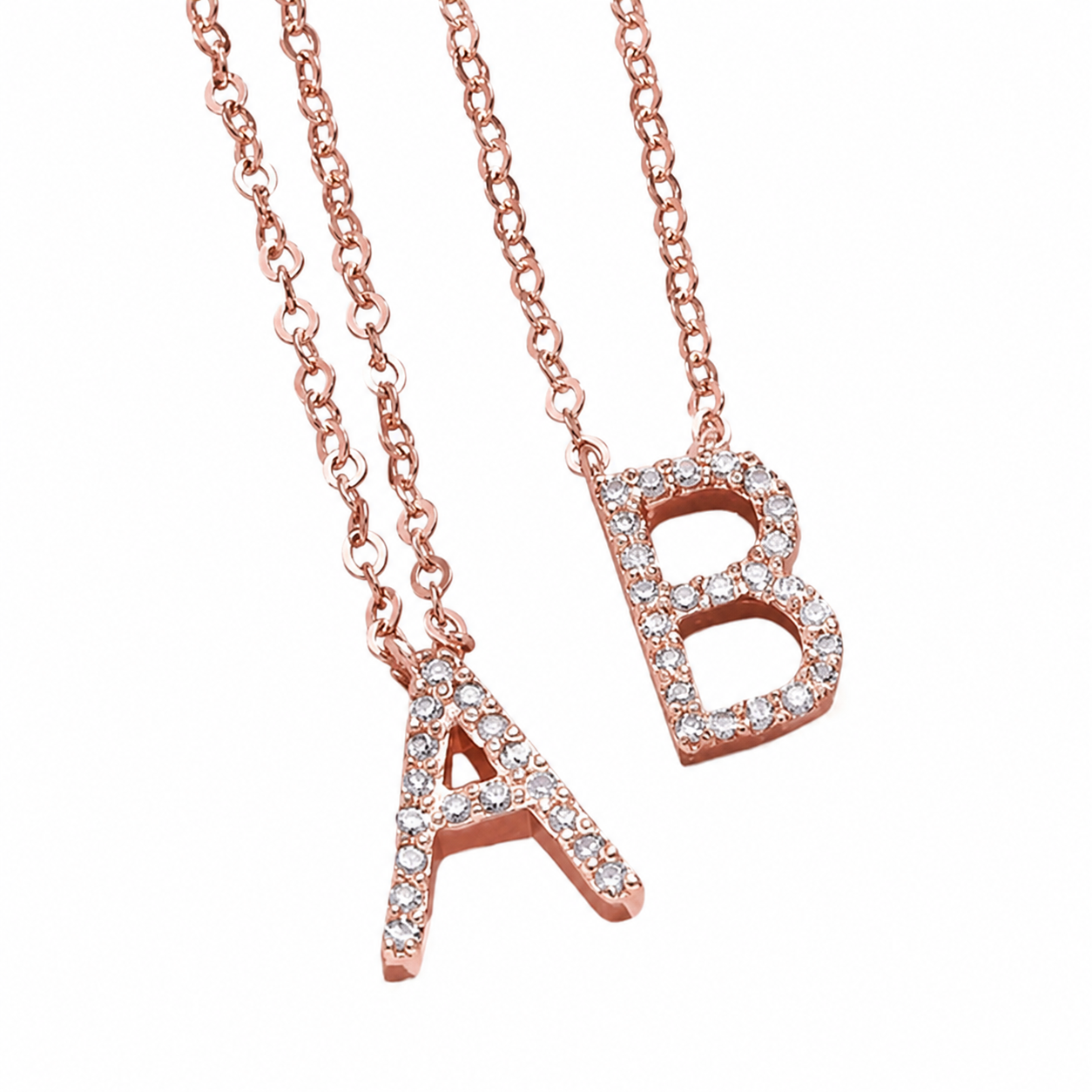 Custommade Initial Letter Necklace in rosé met twee initialen