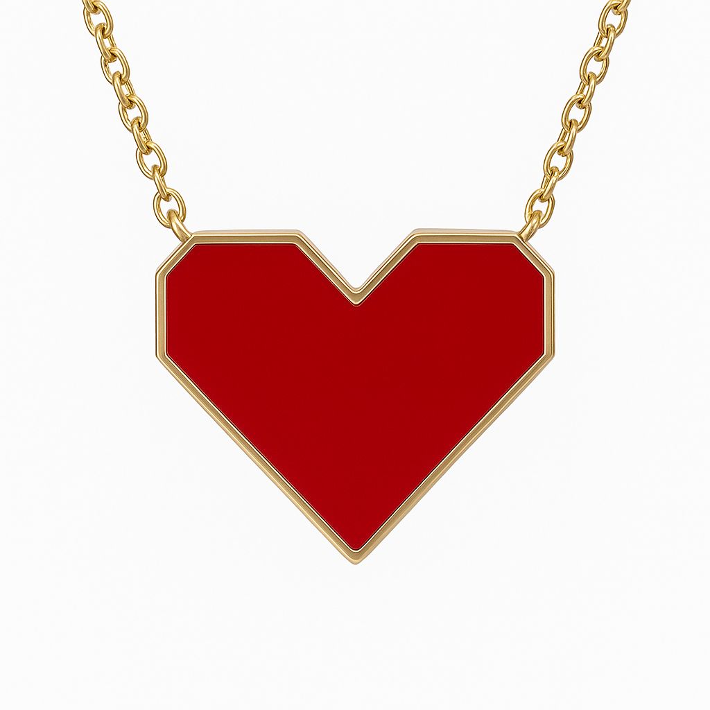 CUSTOMMADE BIG ENAMEL HEART NECKLACE x Ruby (Butterfly collection)