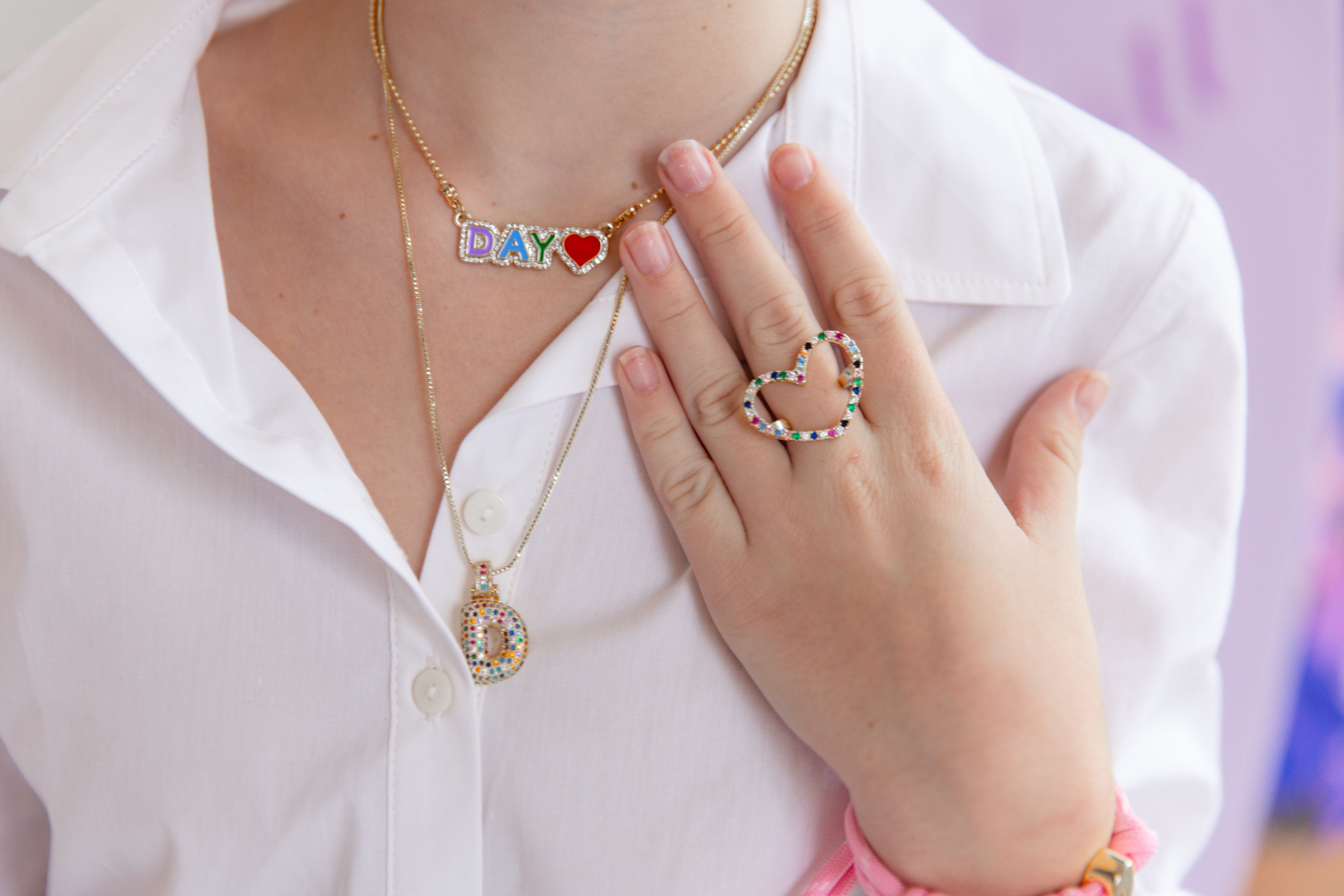 CUSTOMMADE Rainbow Bubble Letter Necklace X Roqi & Day